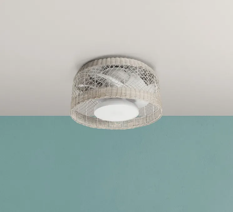 Ventilateur lumineux, Ibiza, été/hiver, blanc, rotin blanc, LED, dim, 3000 / 4000 / 6000K, 2400 lm, Ø61,2cm, H28,8cm - MDC