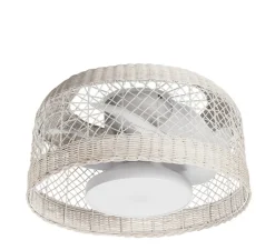 Ventilateur lumineux, Ibiza, été/hiver, blanc, rotin blanc, LED, dim, 3000 / 4000 / 6000K, 2400 lm, Ø61,2cm, H28,8cm - MDC