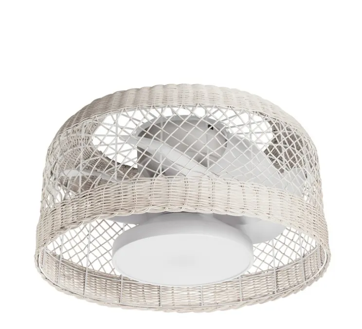 Ventilateur lumineux, Ibiza, été/hiver, blanc, rotin blanc, LED, dim, 3000 / 4000 / 6000K, 2400 lm, Ø61,2cm, H28,8cm - MDC