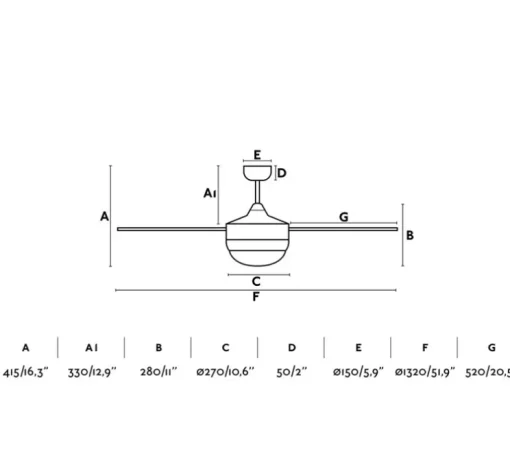 Ventilateur lumineux, ICARIA, été/hiver, vieil or, Ø132cm, H41,5cm - FARO