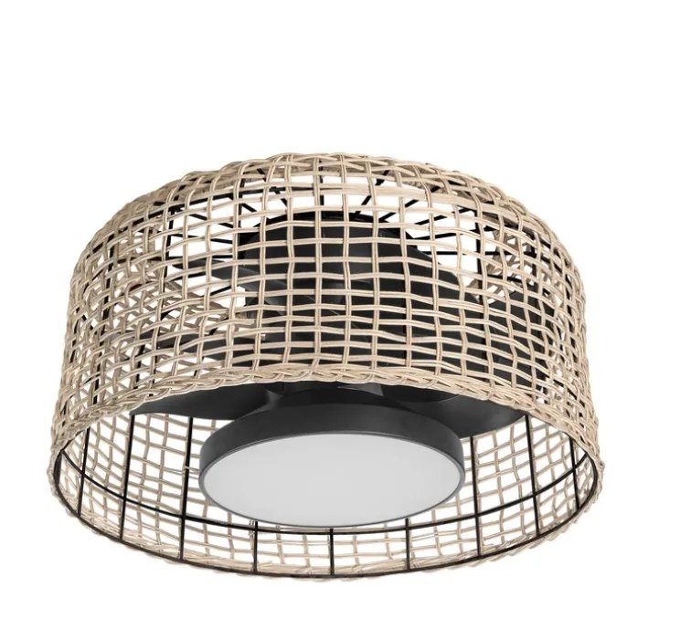 Ventilateur lumineux, Madeira, été/hiver, noir, rotin naturel, LED, dim, 3000 / 4000 / 6000K, 2400 lm, Ø61,2cm, H28,8cm - MDC