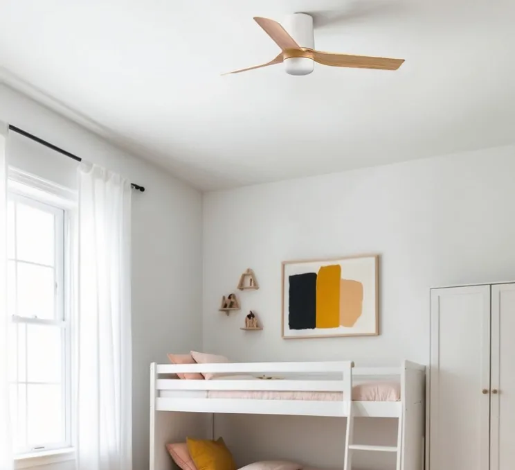 Ventilateur lumineux, Mini Punt Tube S, blanc, pâles bois, LED, dim, 2700-4000-6000K, 480 lm, Ø90cm, H23cm - Faro