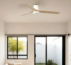 Ventilateur lumineux, Punt Tube M TUYA, érable, LED, dim, 3000K-6500K, 678 lm, Ø130cm, H23cm - Faro