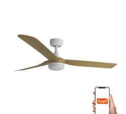 Ventilateur lumineux, Punt M Smart Tuya, blanc et bois clair, LED, dim, 3000 - 4200 - 6500K, 678 lm, Ø130cm, H32,2cm - Faro