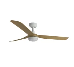 Ventilateur lumineux, Punt M Smart Tuya, blanc et bois clair, LED, dim, 3000 - 4200 - 6500K, 678 lm, Ø130cm, H32,2cm - Faro