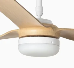 Ventilateur lumineux, Punt M Smart Tuya, blanc et bois clair, LED, dim, 3000 - 4200 - 6500K, 678 lm, Ø130cm, H32,2cm - Faro