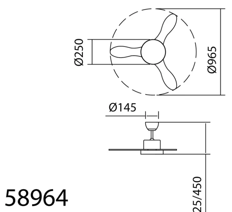Ventilateur lumineux, Riga XS, été/hiver, chrome mat, LED, dim, 3000 / 4000 / 6000K, 2200 lm, Ø96,5cm, H45cm - MDC
