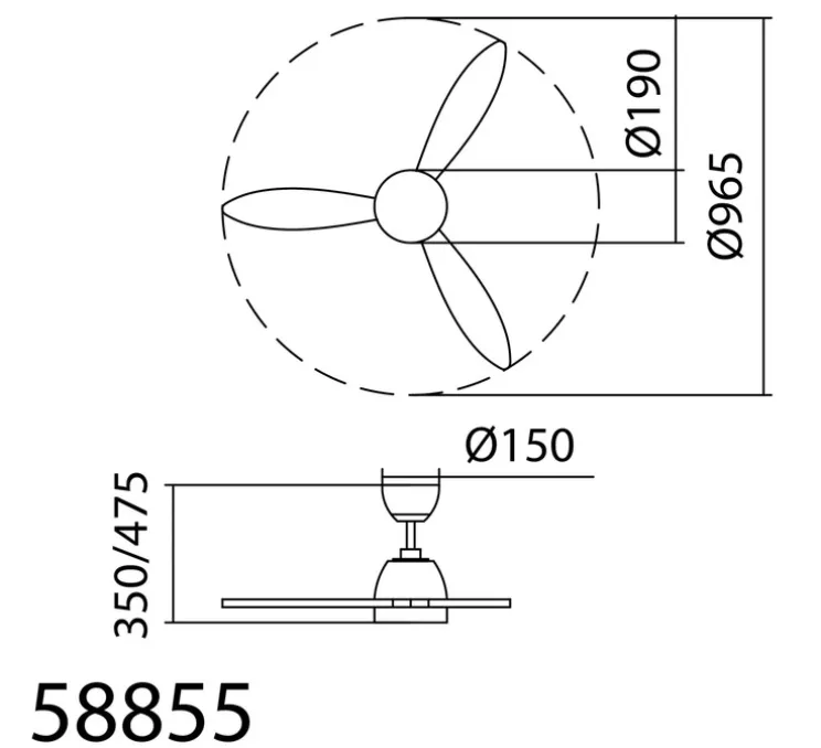 Ventilateur lumineux, Sydney XS, été/hiver, blanc mat, blanc grisé, LED, dim, 3000 / 4000 / 6000K, 2400 lm, Ø96,5cm, H47,5cm - MDC