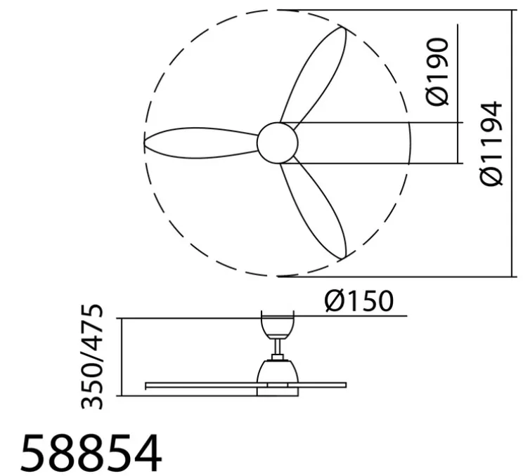 Ventilateur lumineux, Sydney, été/hiver, blanc mat, blanc grisé, LED, dim, 3000 / 4000 / 6000K, 2400 lm, Ø119,4cm, H47,5cm - MDC